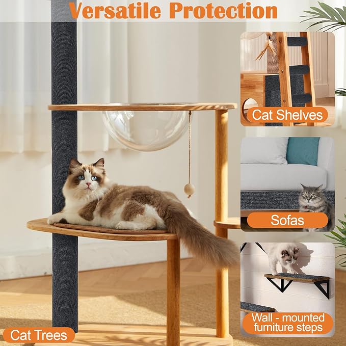 Cat Scratch Furniture Protector - 78.7" x 17" Trimmable Self-Adhesive Cats Claws Scratch Pads, DIY Cat Climbing Couch Protector for Scratch Post Cat Tree Replacement Indoor (Dark Gray) - Image 6