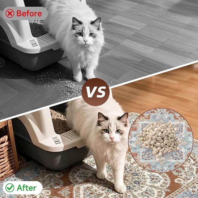Cat Litter Mat 2 Pack, Reusable Large 36"x48" Kitty Litter Trapping Mat, Machine Washable Litter Mats for Cats, Waterproof & Non-Slip Compatible with Cat Box (Beige Medallion) - Image 3
