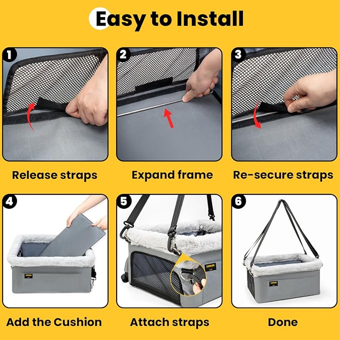 Conlun Elevated Pet Car Seat with Cooling Mat, Travel Booster for Small Dog | Heavy-duty Oxford | Rigid Skeleton Stops Wobbling | Leash Prevents Escapes | Dog Car Seat for Calm Car Trips - Image 8