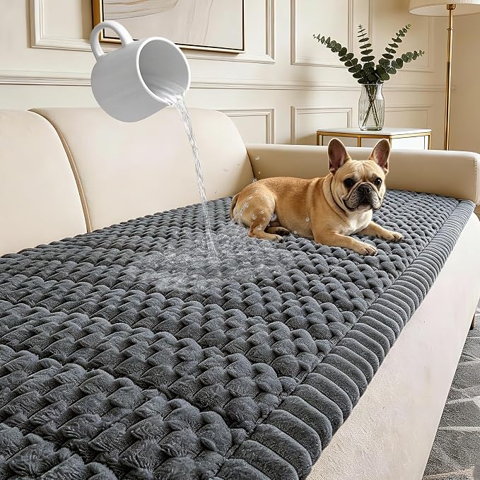 Couch Cover for Dogs Washable, Non Slip Soft Cozy Waterproof Grey | Pet Friendly, Fuzzy Durable Plush Thick Slipcovers for 3 Cushion Sofa Cover Protector Mat Bed Furniture Couches 27.6"x70.9" by CoSofSLIP