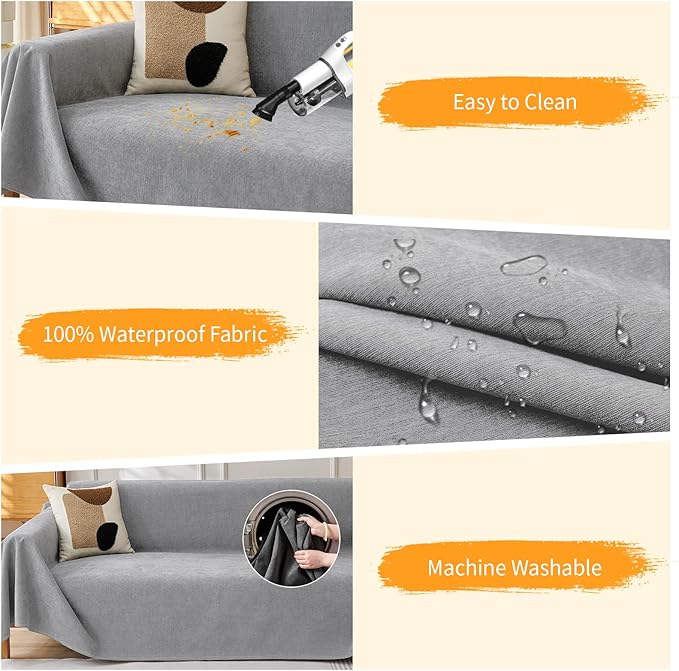 Deep Dream Cat-Scratch Resistant Couch Cover, Waterproof Sofa Cover for 3 Cushion Couch Washable,Pet Friendly Couch Protectors Anti Slip Thickened Love Seat Slipcovers for Dogs, 71" x 118",Light Grey - Image 4