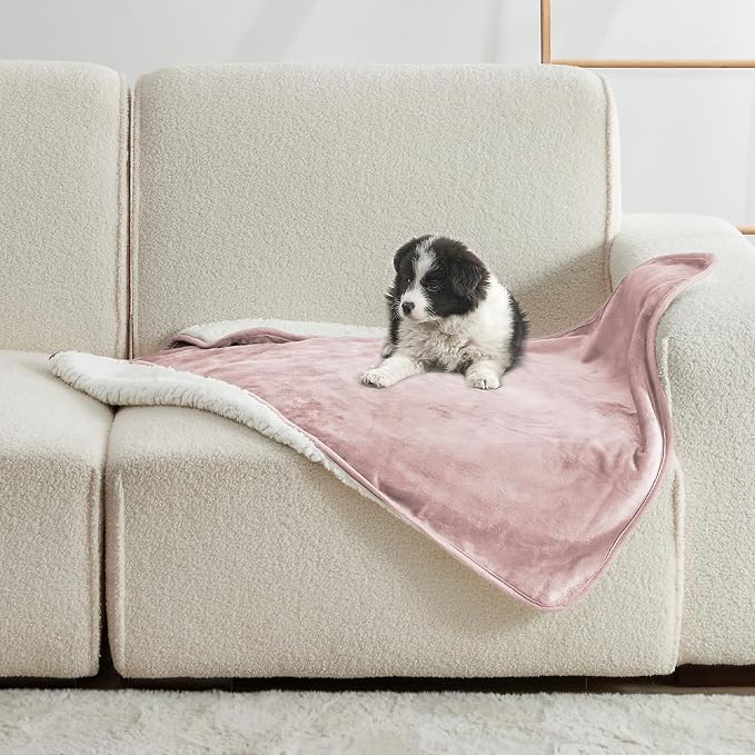 Soft Waterproof Blanket for Bed Couch Sofa, Dusty Pink, 30x40 inches | Liquid Pee Proof Pet Blanket for Dog Puppy Cat, Reversible Sherpa Fleece Blanket for Couch Cover, Furniture Protector by Yaning