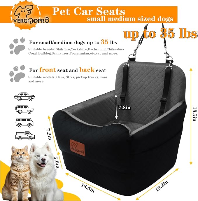 Dog Booster Car Seat for Medium/Small Sized Dogs,Memory Foam and Ultra Soft Fabric Car Pet Bed,Portable Travel Safety and Comfortable Dog Carseat with Washable Removable Cover,Thick Cushion（M-Blagre） - Image 3
