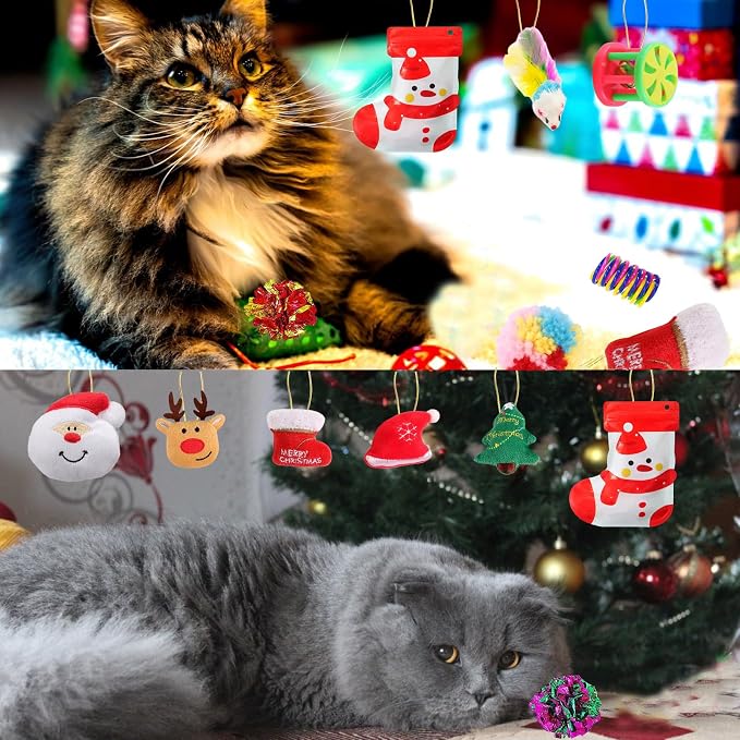 Christmas Cat Toys 19 PCS, Stocking Assorted Gifts for Indoor Cats | Varied toy styles spark natural hunting instincts; relieve kitty boredom;lovely seasonal stocking package - Image 4
