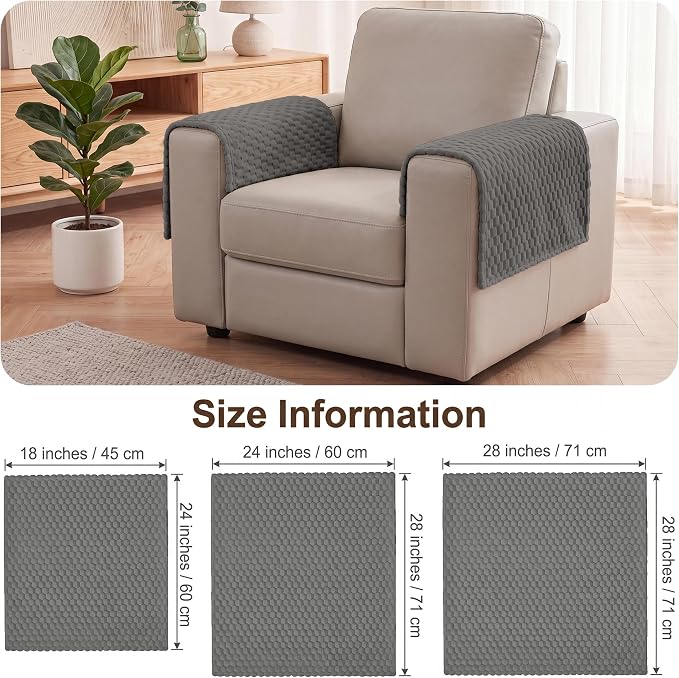 Foxdecor Couch Arm Covers for Sofa Arm Chair Covers Set of 2 | Sofa Arm Covers Cat Scratch Resistant Couch Protectors, Washable Armrest Cover Furniture Arm Covers, Grey 18x24 in - Image 6