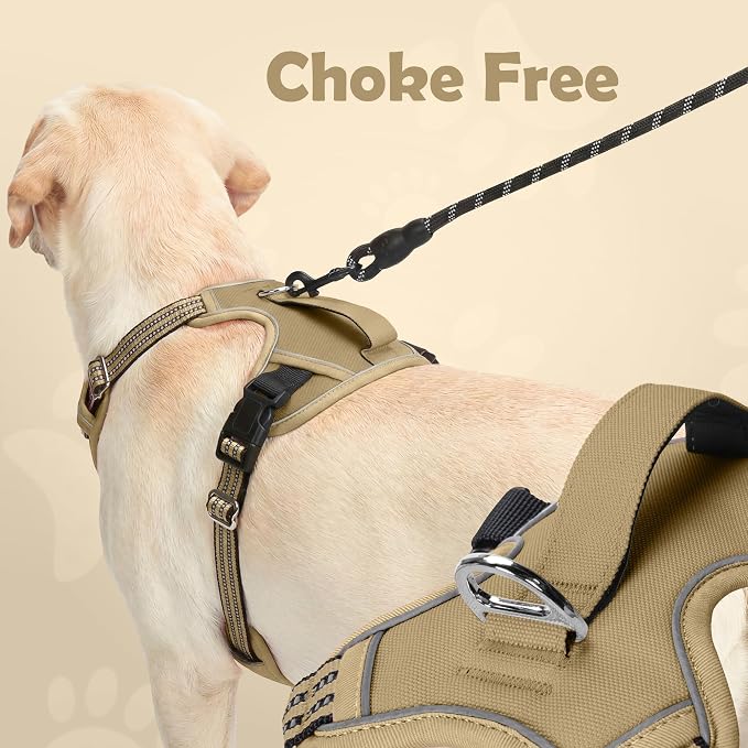 Dog Harness No Pull, Adjustable Pet Vest Harness, Super Soft Material with Vertical Handle Easy Control, Reflective Night Walking, 2 Leash Clips for Large Dogs, Brown, L - Image 3