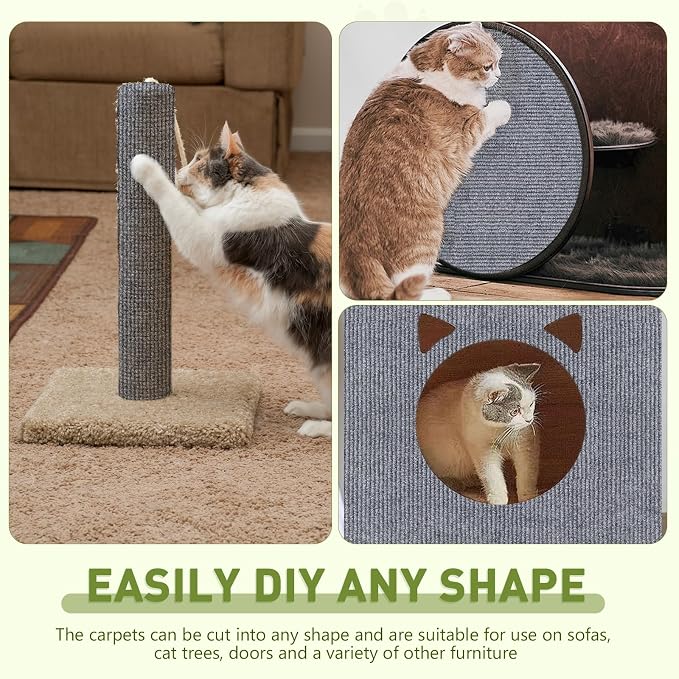 Cat Scratch Furniture Protector for Couch, Wall & Door Guard, Trimmable Self-Adhesive Scratch Pad, DIY Climbing Mat, Deterrent, Scratching Post Replacement (78.7''x15.8'', Light Gray) - Image 4
