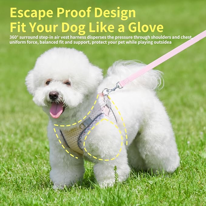 Step in Dog Vest Harness and Leash Set with Escape Proof Design | Diamond Mesh,Reflective Bands,Adjustable Pet Outdoor Harnesses,Medium Size Dogs Pearl Pink M - Image 2