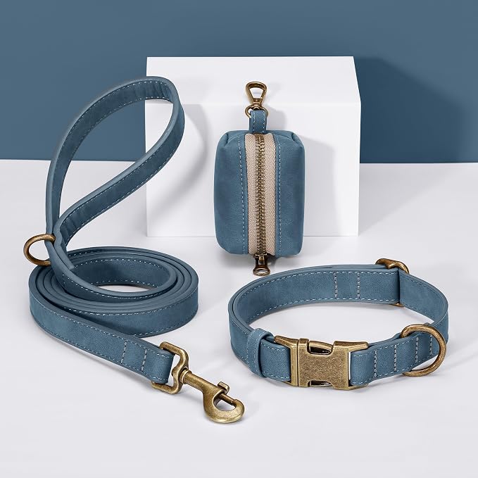 Didog Dog Poop Bag Holder for Leash, Stylish PU Leather, Blue | Easy Clean for Daily Walking, Quick to Install on Leash & Harness, Easy-Pull with Metal Clip, Includes 1 Roll Pet Waste Bag - Image 5