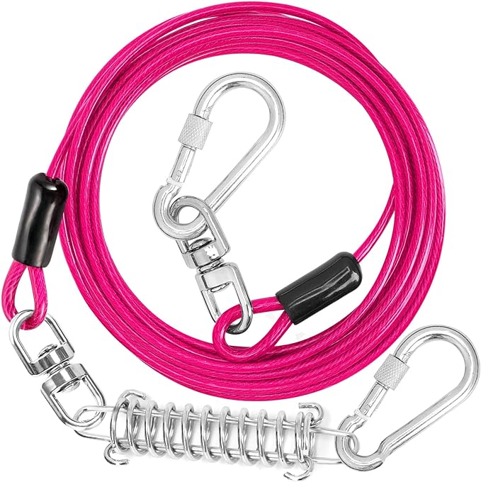 jenico Dog Tie Out Cable - 20 ft Heavy Duty Dog Lead for Yard | Outdoor Runner Cable with Swivel Hook and Shock Spring for Small Medium Large Dogs Up to 500 lbs Dog Tether for Yard Camping by jenico