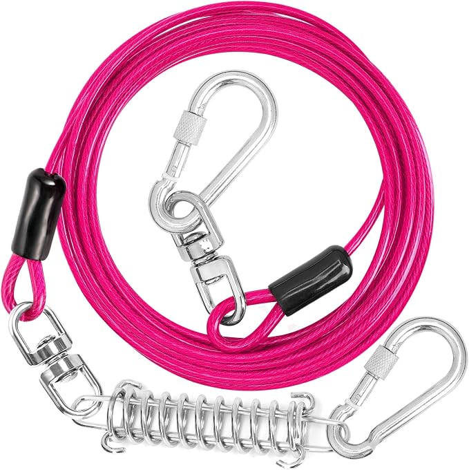 jenico Dog Tie Out Cable - 50 ft Heavy Duty Dog Lead for Yard | Outdoor Runner Cable with Swivel Hook and Shock Spring for Small Medium Large Dogs Up to 500 lbs Dog Tether for Yard Camping by jenico