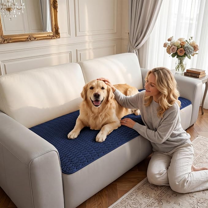 Foxdecor Couch Cover for Dogs Sofa Covers Non Slip Couch Pad Pet Friendly | Pet Couch Covers Washable Sofa Protector, Furniture Cover Couch Seat Protector for Living Room, Dark Blue 32x53 Inch - Image 2