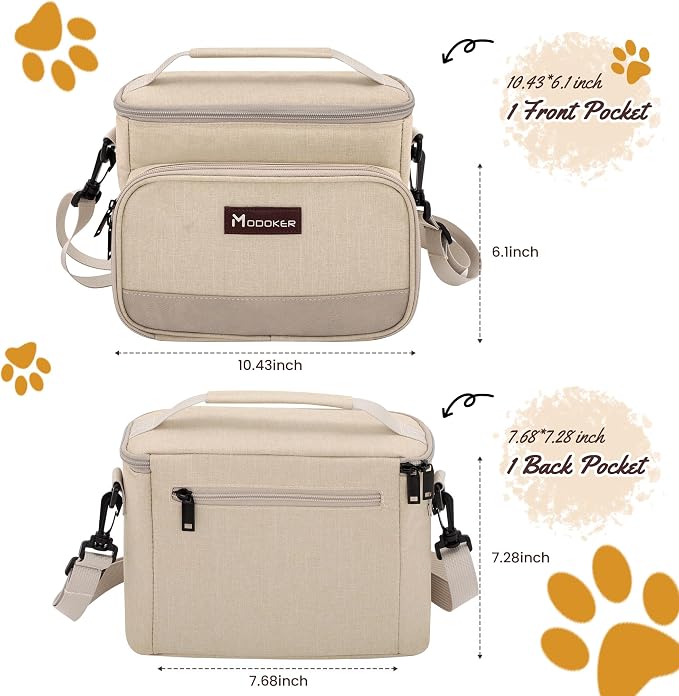 Modoker Compact Dog Travel Bag Set with 2 Bowls and Food Bags, 7.6L Beige | Under-Seat Pet Travel Organizer with 2 Food Bags, 2 Collapsible Bowls, Feeding Mat, Multiple Pockets and Adjustable Flap - Image 4