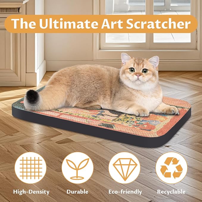 Cat Wall Scratcher, Art Cat Scratching Board for Indoor Cats | Wall Mounted Cat Scratch Pad, Water-Based Ink, Hook&Loop Strips, Floor or Wall Use, 16.7x11x1 Inch, The Open Window - Image 4