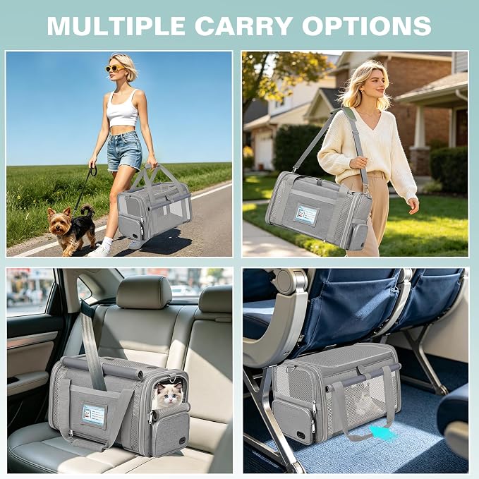Cat Carrier Airline Approved Privacy Portable Top Load Pet Travel Bag | Soft Sided Pet Carriers for Small Cats Dogs Puppy up to 16 Lbs,Collapsible,Zipper Lock,Luggage Sleeve,2 Storage,Washable - Image 9