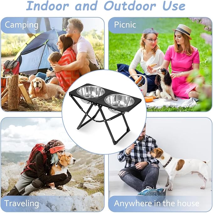 Foldable Elevated Dog Bowl Holder with 2 Large 85oz Stainless Steel Bowls, 12" Tall Raised Dog Bowl Stand for Large Breeds, Indoor and Outdoor Use - Image 5