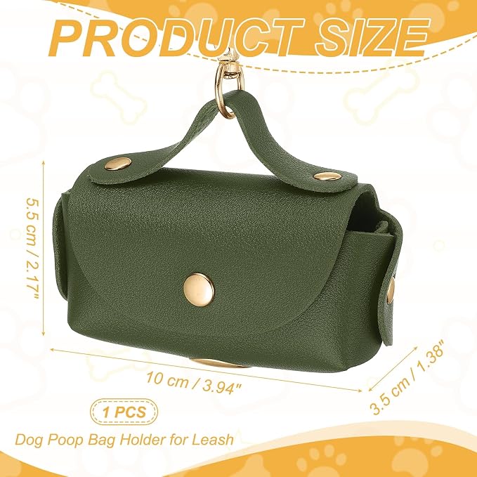 Dog Poop Bag Holder, Leather Pet Waste Bag Dispenser for Leashes Portable Reusable Easy Cleanup Pouch(1Pcs, Dark Green), Intended for Outdoor/Travel/Walking with Dog - Image 2