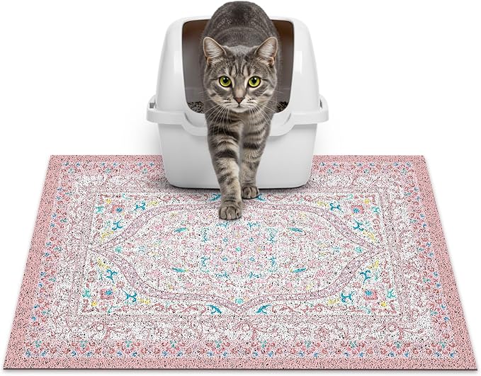 Glittme Cat Litter Mat, 24"x15" Non-Slip Washable Trapping Mat for Cats | Litter Trapping Mat With Thick PVC Coil To Catch Scatter, Soft On Paws And Waterproof Bottom To Protect Floors by Glittme