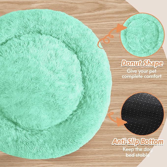 JOLLYVOGUE Calming Small Dog & Cat Bed for Indoor Cats - 20 inches Washable Donut Bed for Kittens & Puppies, Anti-Anxiety Round Fluffy Plush Pet Beds (Fits up to 15 lbs, Mint Green) - Image 3