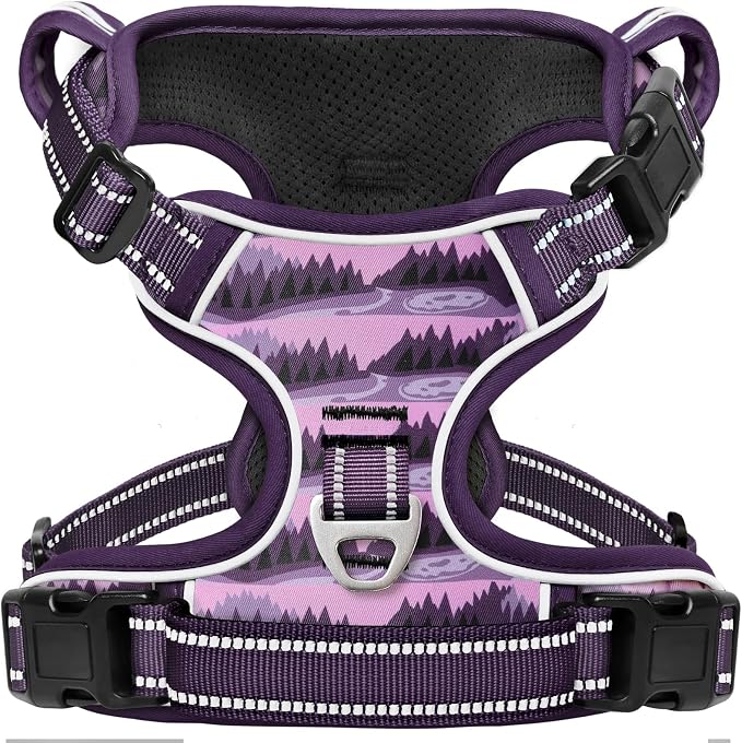 Timos Small Dog Harness, No Pull No Choke, Easy On & Off, Moon Night, XS | Adjustable Reflective Soft Padded, Neck Quick Release with 3 Buckles, Front & Back 2 Clips and Handle for Walking Training by Timos