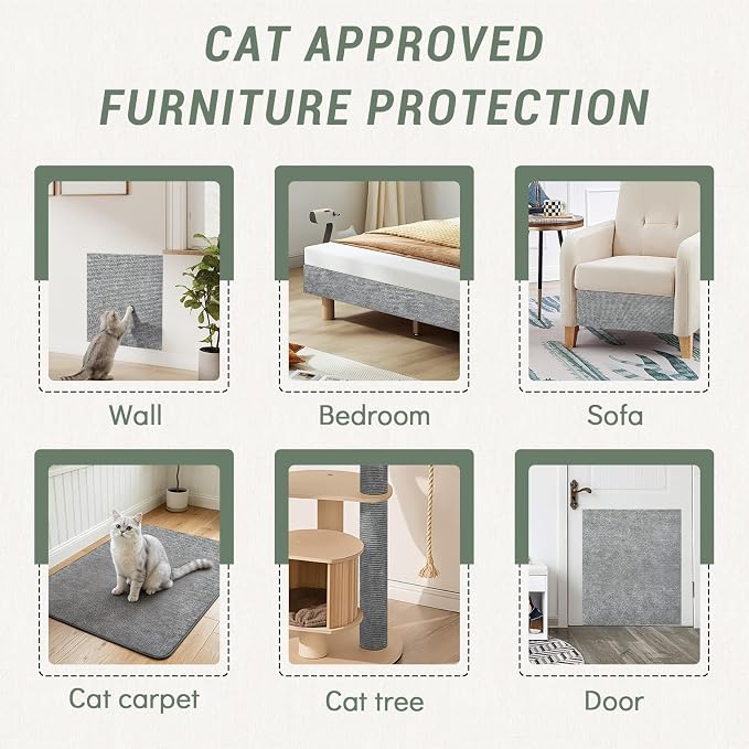SEPAZON Cat Scratch Couch Furniture Protector, 39.3x15.8In | Adhesive, DIY Wall Climbing Carpet, Couch Protector from Cat Claws, Cat Scratching Mat Pad for Sofa Corner, Door, Light Grey - Image 7