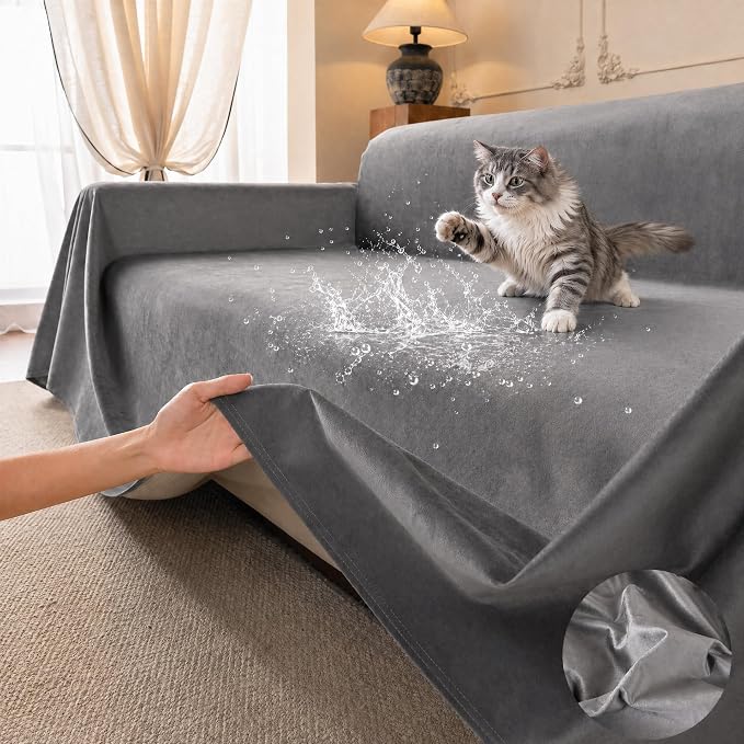 Loiion Cat Scratch Couch Cover Waterproof Sofa Cover 118"x91" Gray | Pet-Friendly Couch Protector, Anti-Scratch & Non Slip Sofa Cover For Cats Dogs Kids, Machine Washable by Loiion