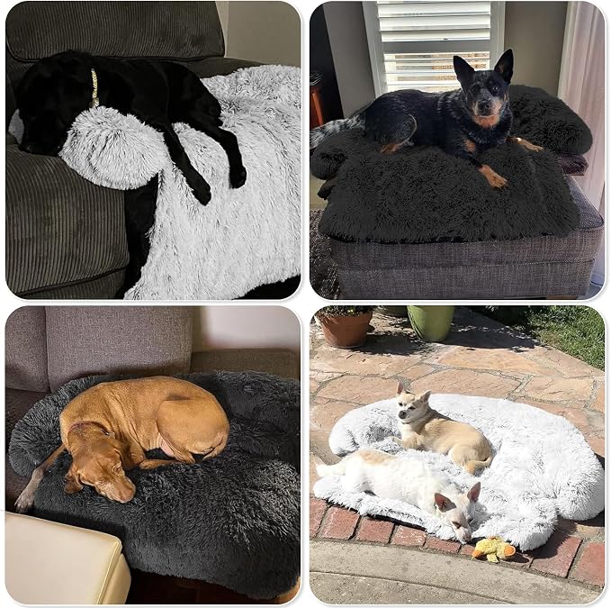 GGIB Calming Dog Bed Fluffy Plush Dog Mat for Furniture Protector with Removable Washable Cover for Large Medium Small Dogs and Cats (Extra Extra Large, Dark Grey) - Image 7