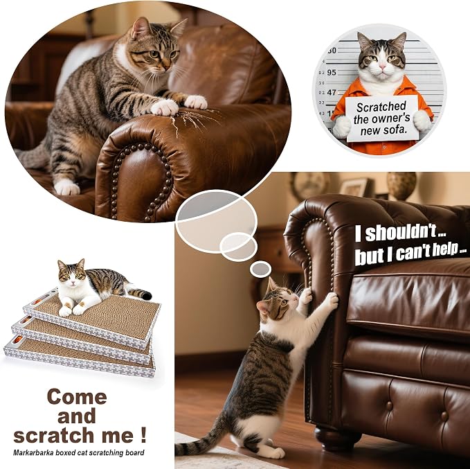 Cat Scratching Board 3 Pack – Reversible Cardboard Scratcher for Indoor Cats, Wide Boxed Scratch Pads with Bell Ball, Durable Corrugated scratchers as Furniture Protector - Image 7
