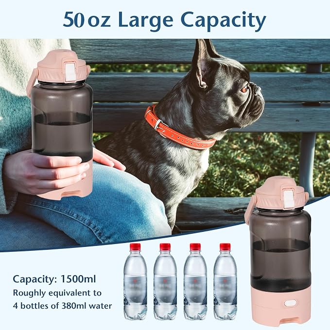 50oz Dog Water Bottle with Handle - Portable Pet & Human Water Dispenser for Hiking, Camping, Travel - Leakproof, BPA-Free, Outdoor Puppy Essential for Walking, Park, Beach (Pink) - Image 7