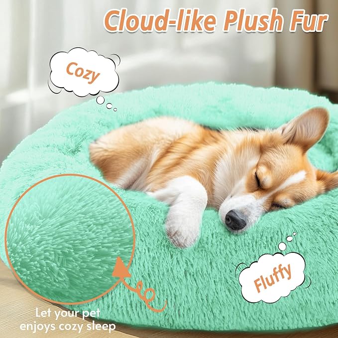 JOLLYVOGUE Calming Small Dog & Cat Bed for Indoor Cats - 20 inches Washable Donut Bed for Kittens & Puppies, Anti-Anxiety Round Fluffy Plush Pet Beds (Fits up to 15 lbs, Mint Green) - Image 2