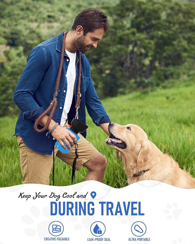 Lesotc Dog Water Bottle, Portable Water Dispenser with Bowl, Leak Proof Pet Travel Squeeze Bottle, Puppy Essentials Dog Stuff Accessories for Outdoor Walking, Hiking, Camping, Blue - Image 3
