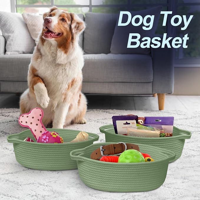 MEGASKET Green Woven Basket, 13" x 9" x 5" Baskets for Gifts Empty, Cute Cotton Rope Cat Dog Toy Bin Box, Small Woven Bin for Organizing, Green Room Decor, Nursery Baby Cloth Diaper Storage Organizer - Image 6