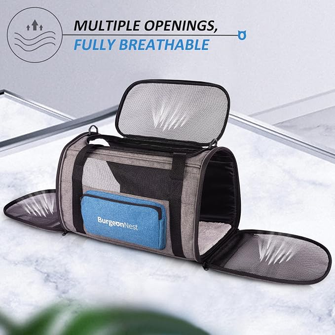 Cat Carrier for Cats up to 20 Lbs, Soft-Sided Escape Proof | Top Load Pet Crate for Medium to Big Kitten Small Puppy Transport with Unique Side Bag, Home Outdoor Car Travel, Medium Blue - Image 3