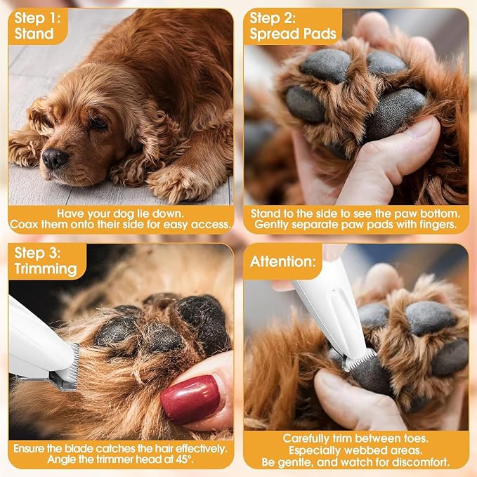 2PCs Dog Paw Trimmer with LED Light,35dB Low Noise Precision Pet Paw Trimmer for Dogs Cats Grooming Clippers,Safety Electric Paw Hair Trimmer for Paws,Ears,Rump,Face,Eyes,Dog - Image 5