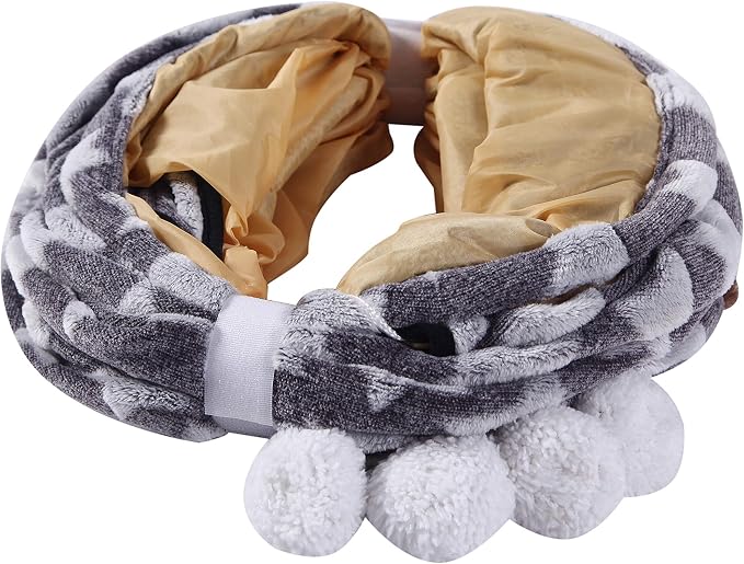 Cat Tunnel -Straight-Shaped, Gray Star Pattern, Soft Velvet Exterior, Oxford Fabric Fog-Proof Interior, Plush Toy Ball, Easily Washable, Conveniently Foldable, 47.2in/120cm - Image 6