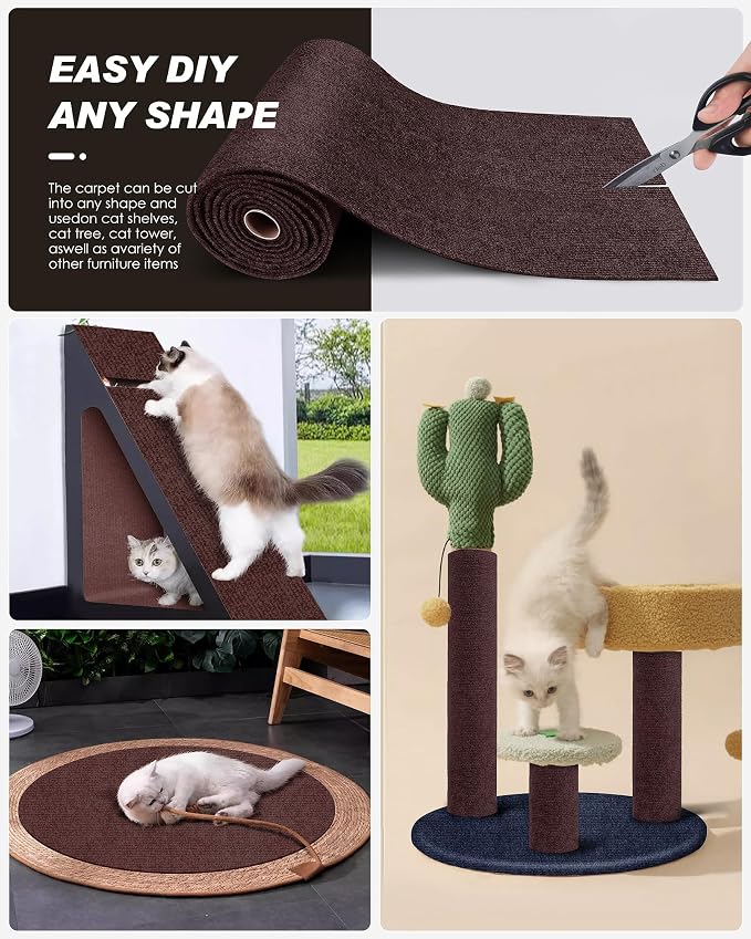 VIVOYAN 78.7"x15.8" Cat Scratch Mat,Trimmable Self-Adhesive Carpet,DIY Climb Cat Scratcher for Cat Couch Furniture or Wall Protector,Covering Cat Tower,and Replacement Pads (Brown) - Image 4