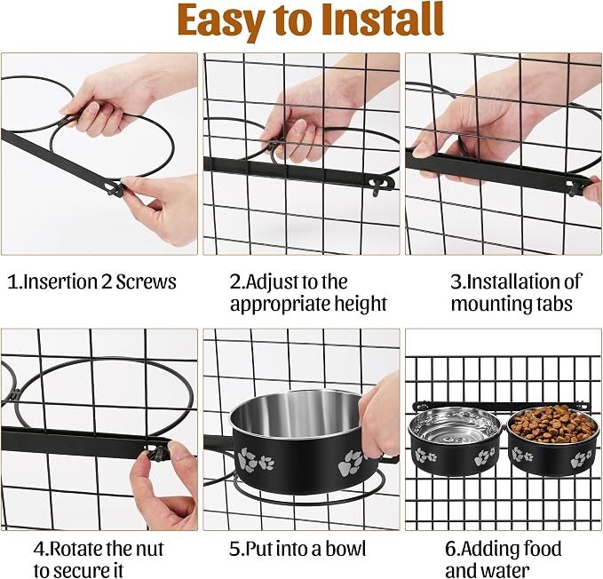 No Spill Dog Crate Water Bowls, 40oz Stainless Steel Dog Food and Water Bowl Set for Large/Medium/Small Pets, Detachable Hanging Pets Bowls for Cage, Kennel, Crate(Black) - Image 4