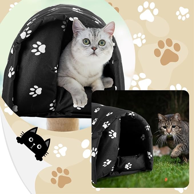 Doublefill 3 Pcs Foldable Cat Houses Paw 21.3 x 16.5 x 14.2 Inches | Weatherproof Waterproof Rainproof, Cotton Padded Interior for Warmth, Tent Design, for Indoor Garden Patio Use - Image 5