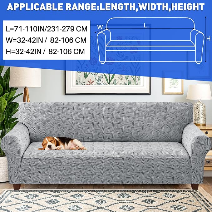YEMYHOM 1 Piece Stretch Oversized Couch Covers for 4 Seat, Jacquard Extra Large Sofa Cover with Non-Slip Elastic Bottom, Thickened Slipcover Furniture Protector for Dogs Pets (X-Large, Light Gray） - Image 2