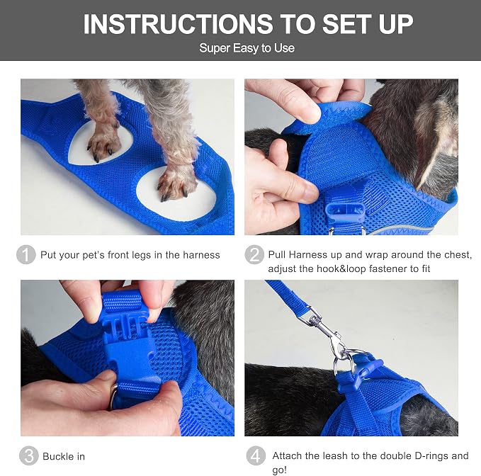Fida Comfy Dog Harness with Leash, Cat Vest Harness Escape Proof, Breathable Lightweight Soft Mesh, Adjustable Reflective Step-in Harness for Puppy Toy Breeds & Extra-Small Pet (XXS, Blue) - Image 5