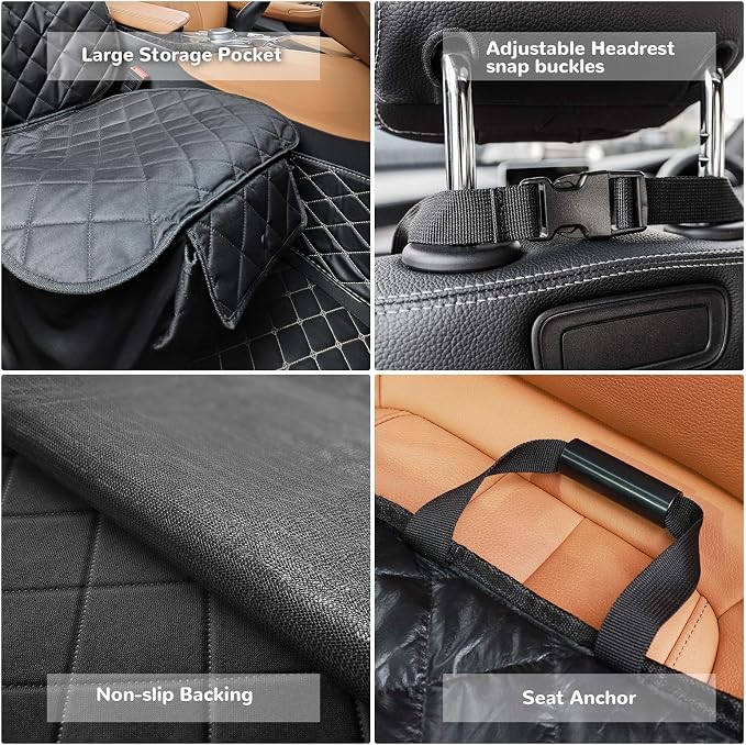 URPOWER Car Seat Protector, Waterproof Seat Cover for Dog & Child Car Seat | 600D Oxford, Elastic Skirt, Scratch Resistant, Non-Slip, Storage Pocket, Easy Install，Fits Cars, Trucks & SUVs - Image 5