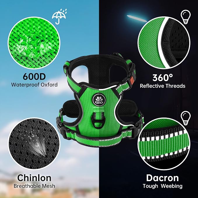 NESTROAD No Pull Dog Harness,Adjustable Oxford Dog Vest Harness with Leash,Reflective No-Choke Pet Harness with Easy Control Soft Handle for Small Dogs(Small,FluorescentGreen) - Image 3