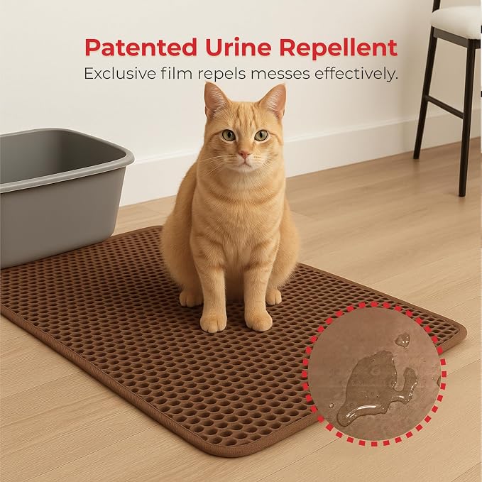 iPrimio Cat Litter Trapper Mat, Waterproof, Double Layer, 32" x 30", Brown | Double layer honeycomb traps scattered litter while the waterproof base blocks urine. Soft on paws and empties in one pour. - Image 5