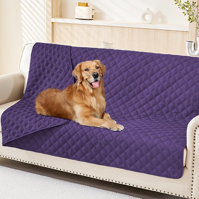 Smiry Waterproof Reversible Pet Couch Covers for Dogs | Pet Friendly, Soft Fabric, Washable Sofa Furniture Protector for Dogs Cat Kids, Checkered (52"x82", Purple/Purple) by Smiry