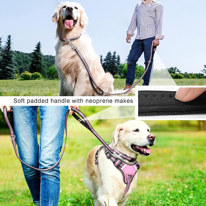 Pet Harness Collar and Leash Set, All-in-one Reflective Dog Harness No Pull with Adjustable Buckles for Puppies, Small, Medium, Large, and Extra-Large Dogs (Large, Pink) - Image 6