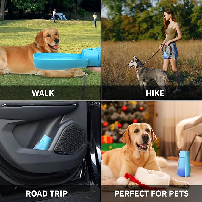 Portable Dog Water Bottle 19oz Blue | Foldable pet water dispenser, food grade plastic, ease to use for outdoor walking, hiking, travel - Image 5