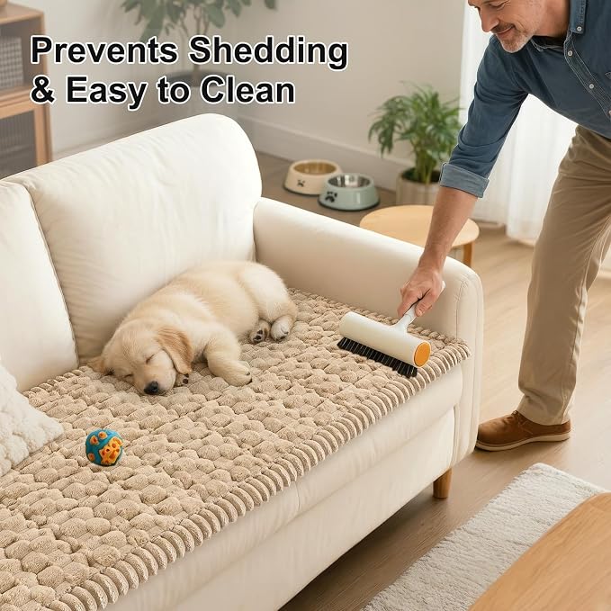 Smiry Non Slip Couch Covers for Dogs, Scratch Resistant Pet Sofa Protector | Machine Washable Soft Fuzzy Thick Furniture Cover for Sofa Loveseat Sectional Large Dogs, Khaki, 35.4" x 35.4" - Image 6