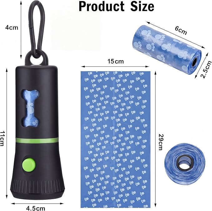 Mudder 2 Pack Dog Poop Bag Holder with Built-in LED Flashlight Black Pet Waste Dispenser for Leash with Clip and 2 Rolls Leak-proof Doggy Waste Bags for Dog Walking - Image 2