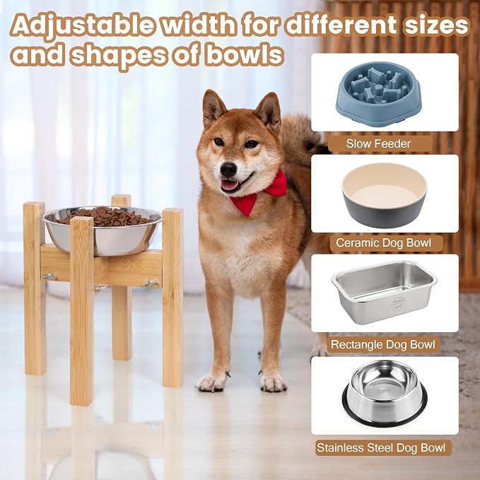 Elevated Dog Bowl Stand Adjustable Dog Food Holder 10”H Medium Bamboo | 10” Elevated Dog Bowl Stand, Medium Dogs, Adjustable, Fits 7”-10” Bowls, Single Bowl Holder, Natural Bamboo, Classic - Image 6