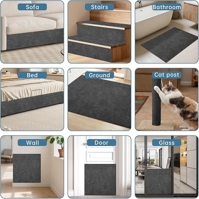 cat Scratch Furniture Protector (Dark Grey, 39.3x15.8Inch) | Self-Adhesive , Trimmable , Anti-Scratch for Couch & Carpet Corners,Protects Furniture from Indoor Cats - Image 6